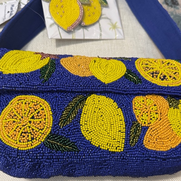 Beaded Blue and Yellow Fruit Design Bag - Picture 5 of 7